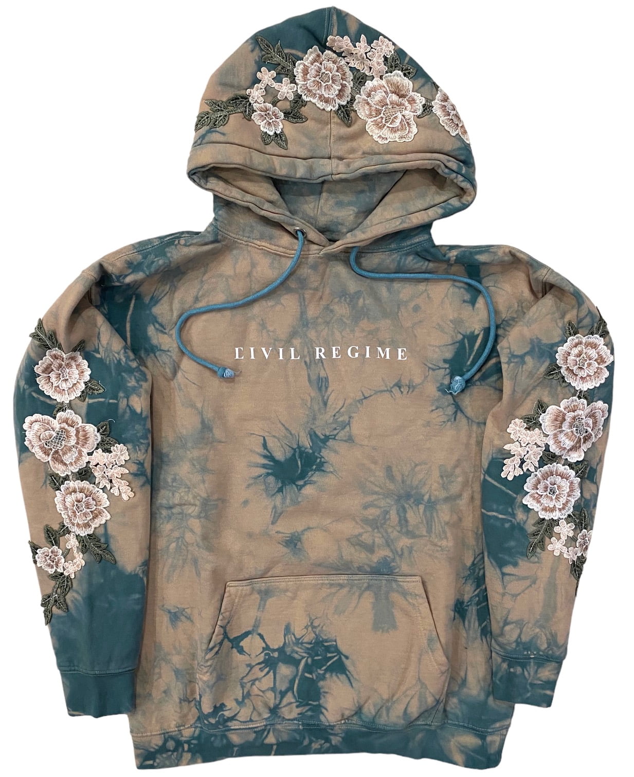 Civil Regime Women’s Embroidered White Roses Tie Dye Hoodie Sweatshirt (Small, Brunnera Khaki) italgemjewellers