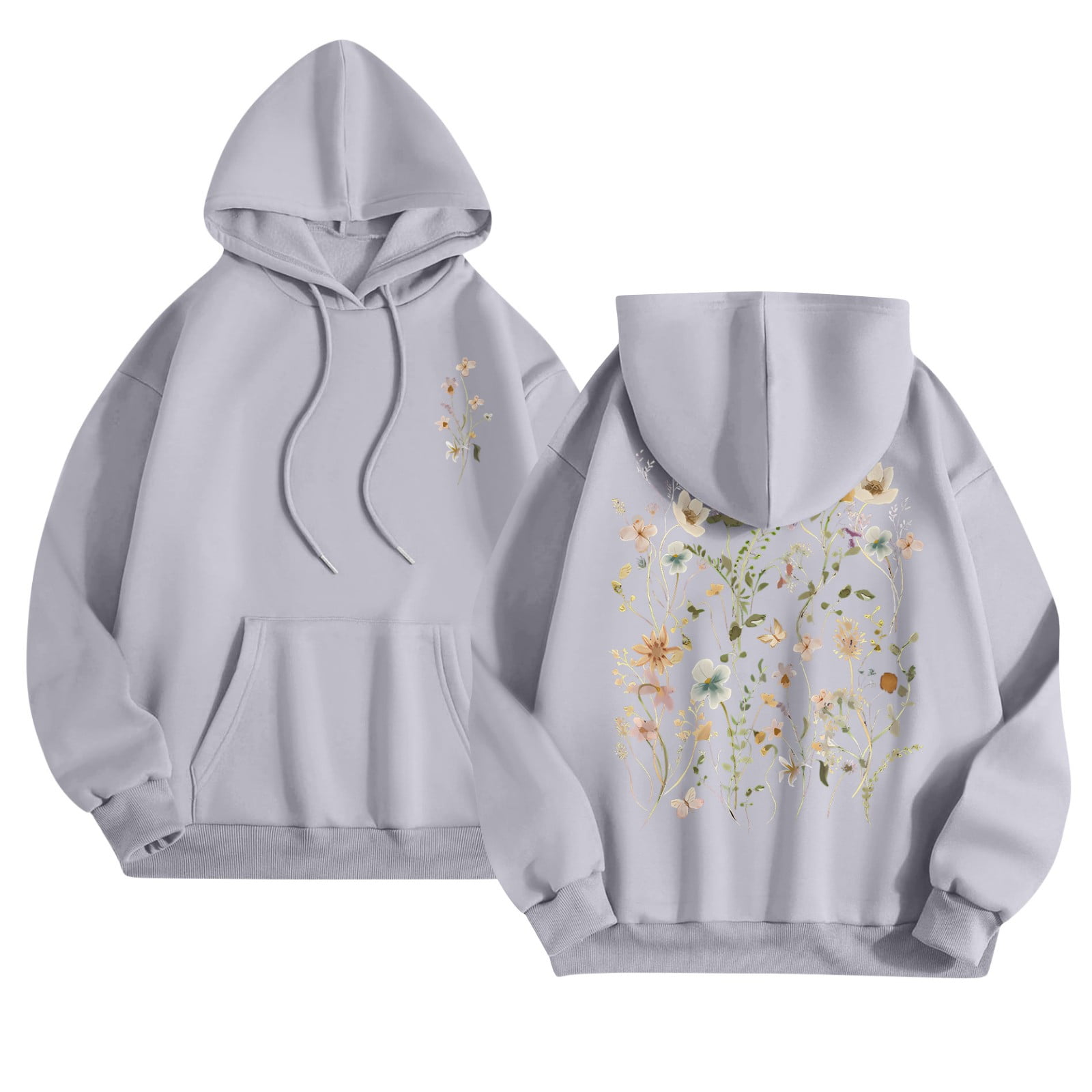 Women’s Floral Embroidered Hoodie Cozy Pullover Sweatshirt with Drawstring Hood and Front Pocket italgemjewellers