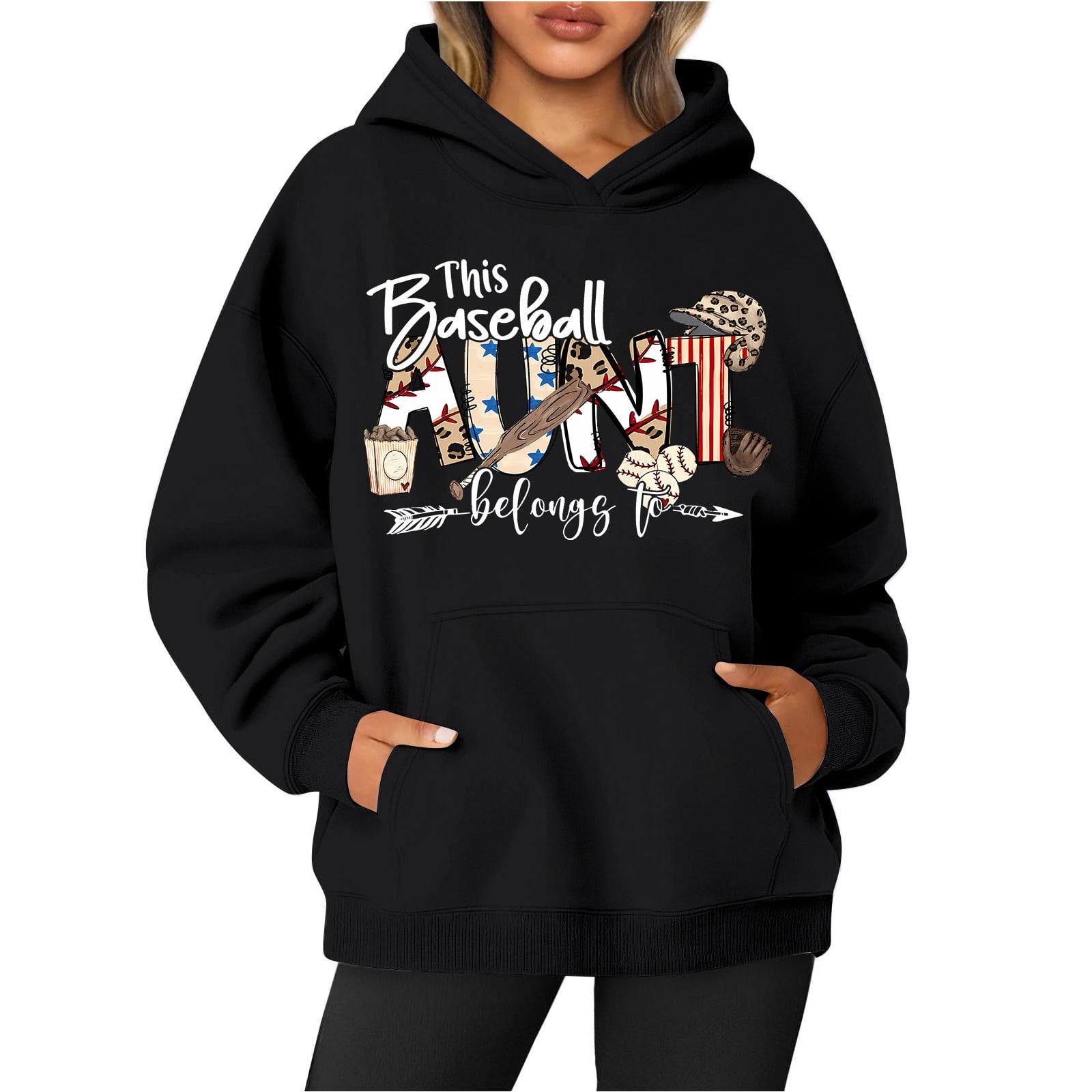 Women’s Round Neck Long Sleeve Baseball Print Top Hoodie italgemjewellers